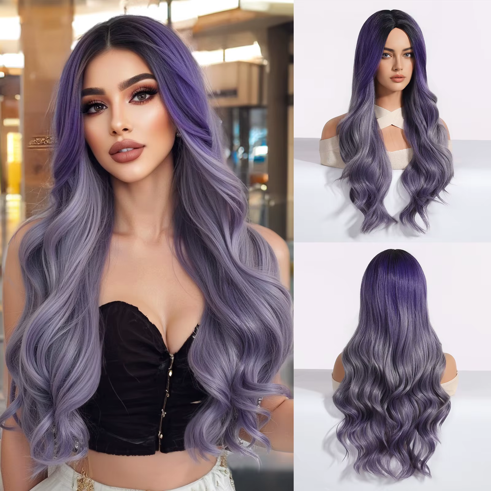 Perruque synthétique bouclée Super longue, argent blanc, vague d'eau avec raie moyenne pour femmes, 