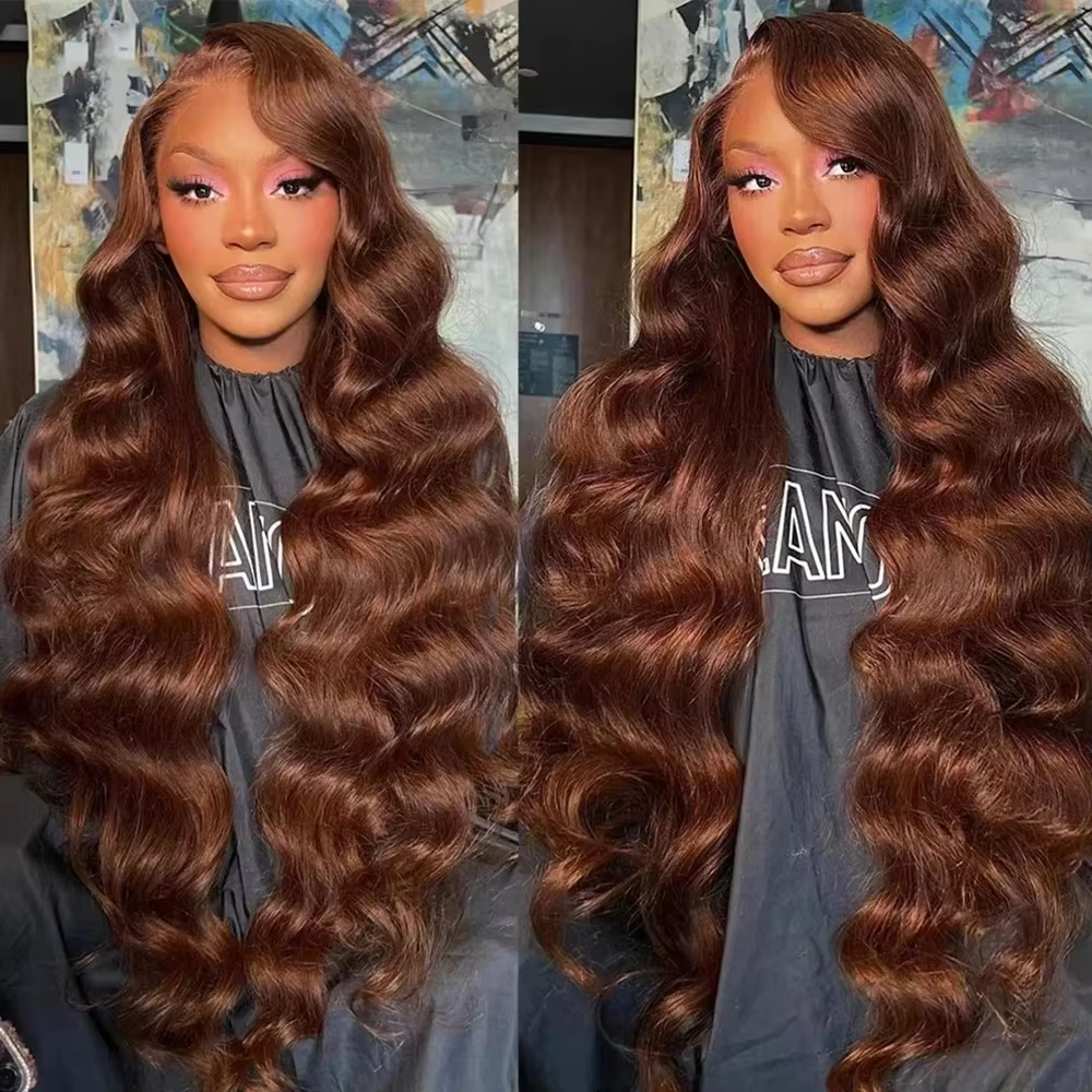 Perruques en cheveux humains ondulés chocolat, densité 200, pour femmes noires # 4 Perruques frontal