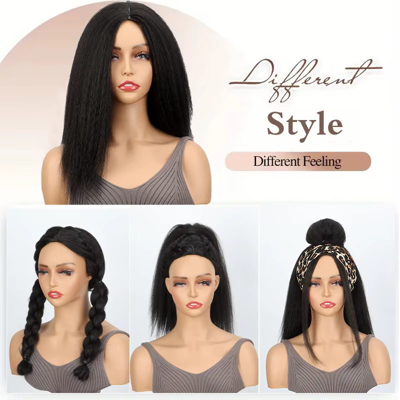 Perruque Yaki synthétique longue et crépue lisse, 16/22 pouces, cheveux doux et moelleux pour femmes