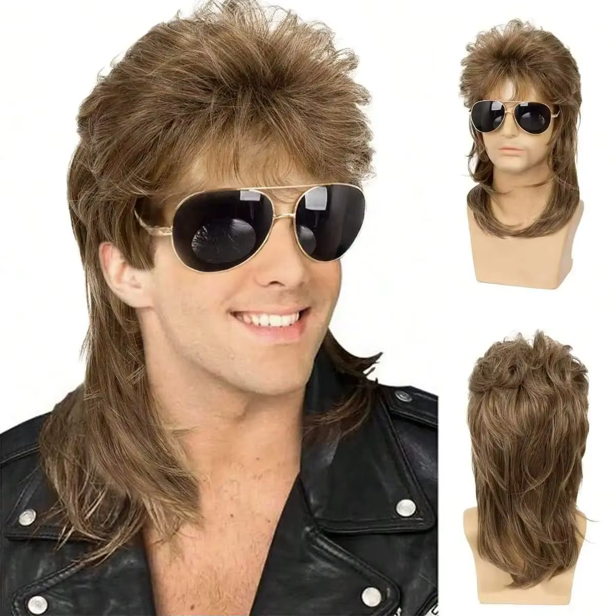 Perruques mulet pour hommes synthétiques des années 70 et 80 Costumes hommes noir fantaisie accessoi