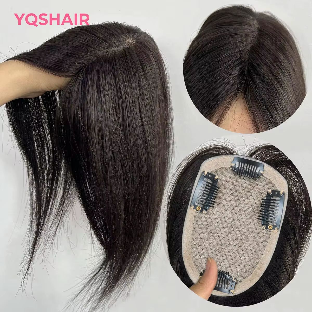 Perruque Lace Closure marron foncé 100% cheveux humains, Base de peau Remy brésilienne, 9x13cm, liss
