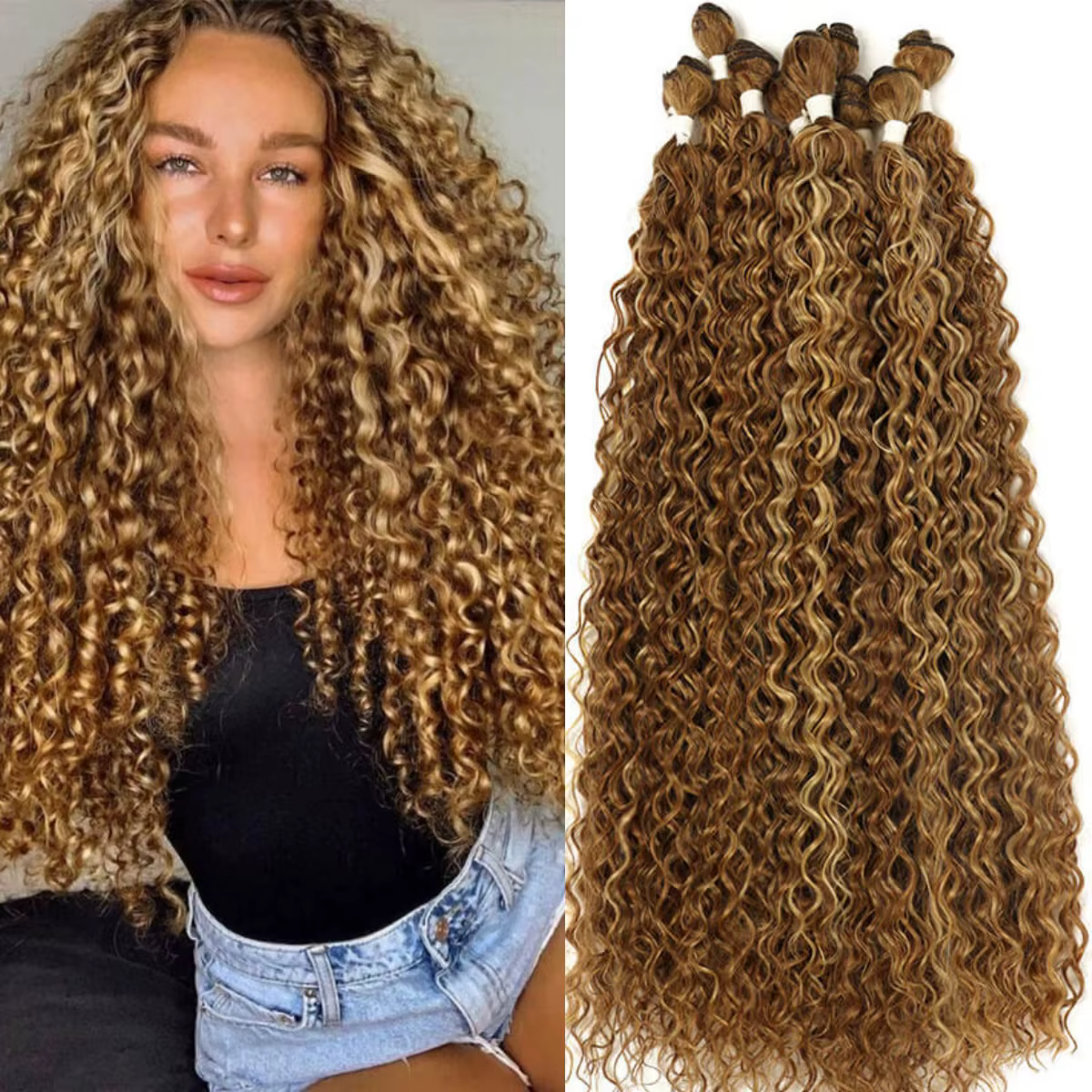 Mèches synthétiques bouclées et crépues, tissage de cheveux longs Jerry Anjo Plus, Extensions capill