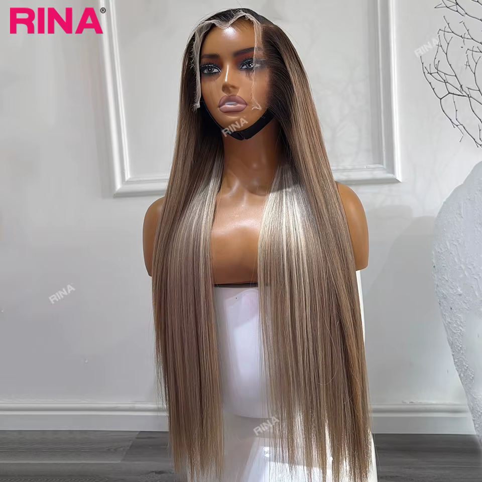 Dark Root Highlight Blonde Colorée Remy 5x5 Closure en Dentelle Cheveux Humains Perruque pour Femmes