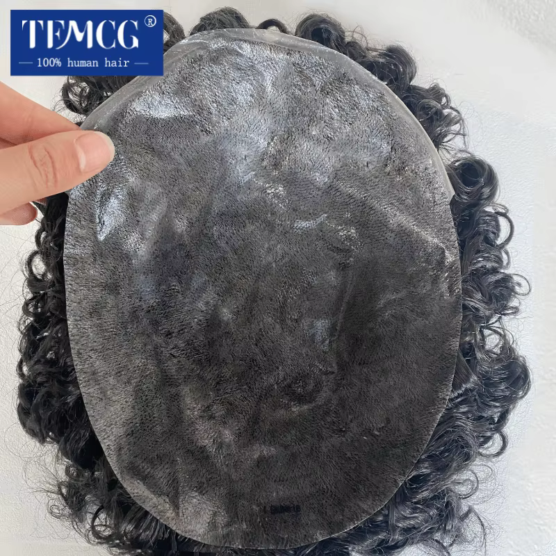 15MM bouclés mâle cheveux prothèse toupet hommes 100% indien cheveux humains confortable peau Base p