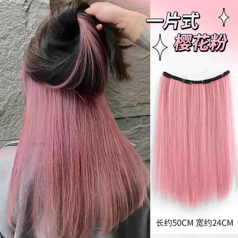 Extensions Capillaires Synthétiques en Forme de V, Postiche Longue et Lisse, Couleur Naturelle, Faux