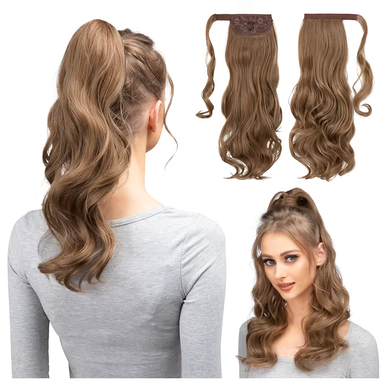 Extension capillaire synthétique longue et ondulée, queue de cheval bouclée à Clip, faux postiche en