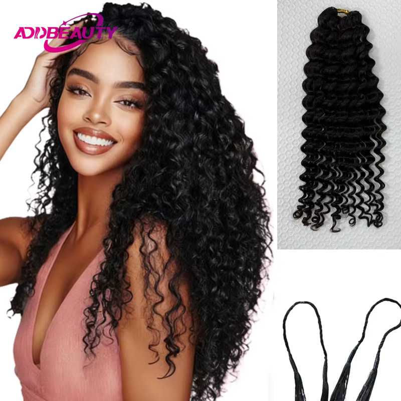 Extensions de cheveux au crochet sans nœuds Deep Wave pré-séparées, en stock, cheveux humains ondulé