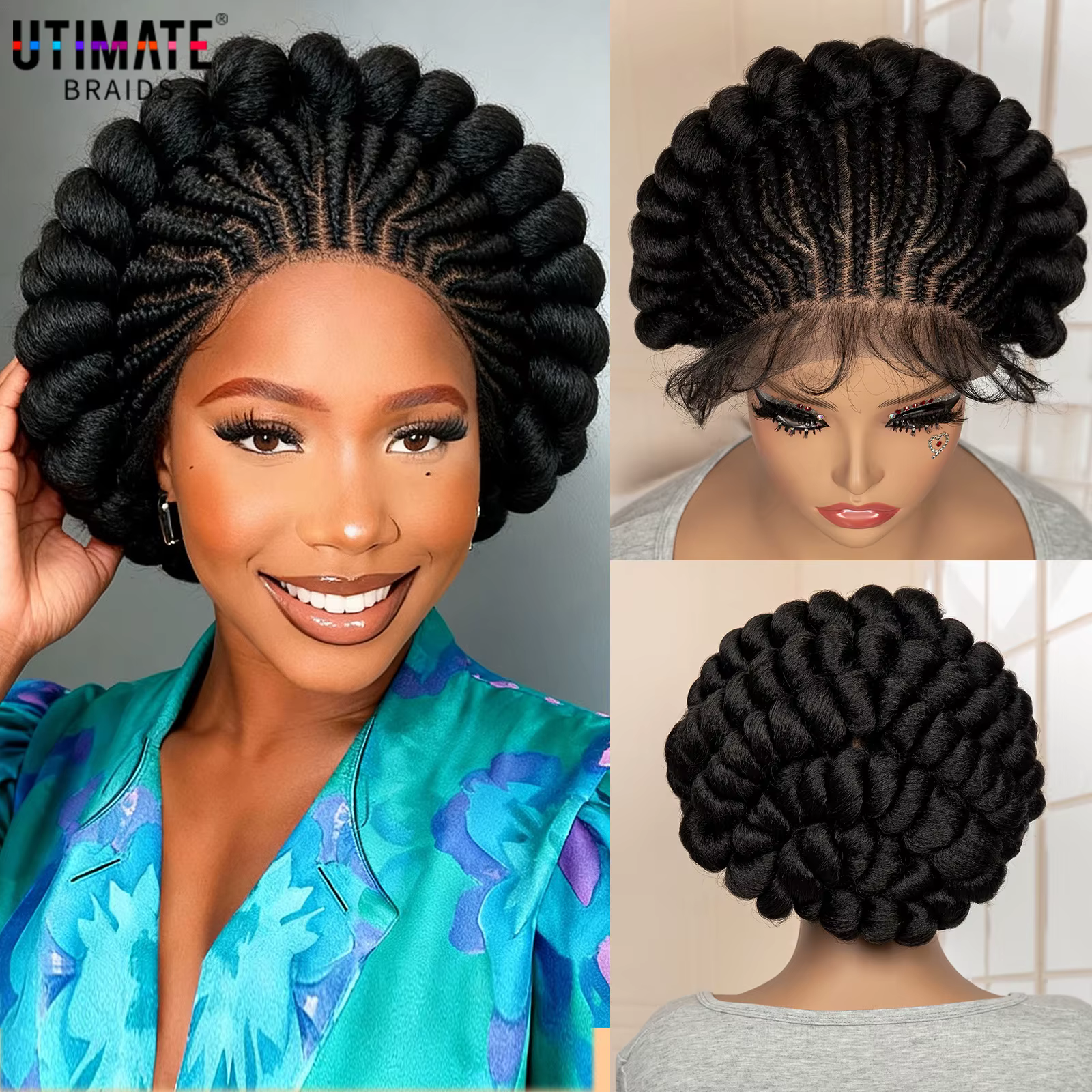 Perruque synthétique tressée Bantu faite à la main, cheveux africains pour femmes noires, courte et 