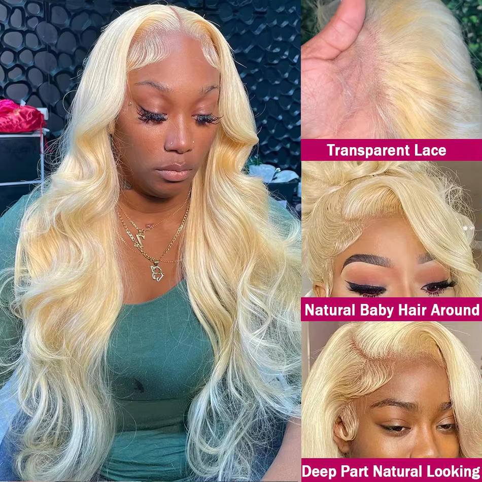 613 perruque de cheveux humains 13X6 vague de corps Blonde Hd dentelle frontale perruque pré-épilée