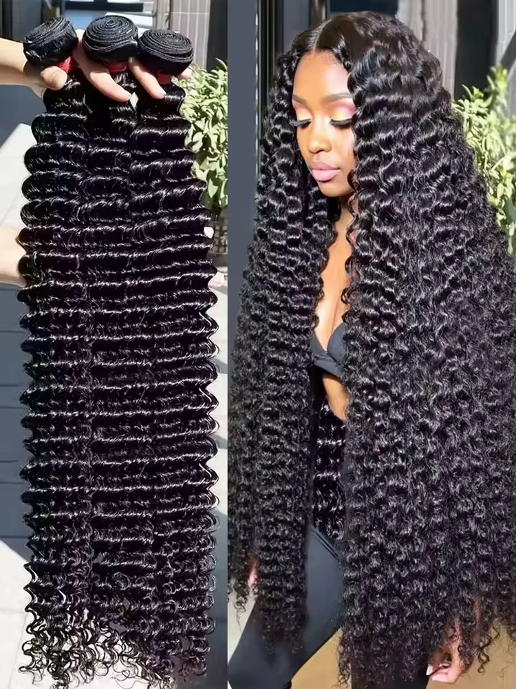 Extensions de cheveux humains brésiliens naturels Deep Wave, bouclés profonds, 24, 26, 28 pouces, po