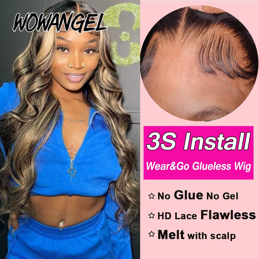 Wow Angel-Perruques Body Wave en surbrillance, Perruque à fermeture en dentelle HD, Blond miel, Perr
