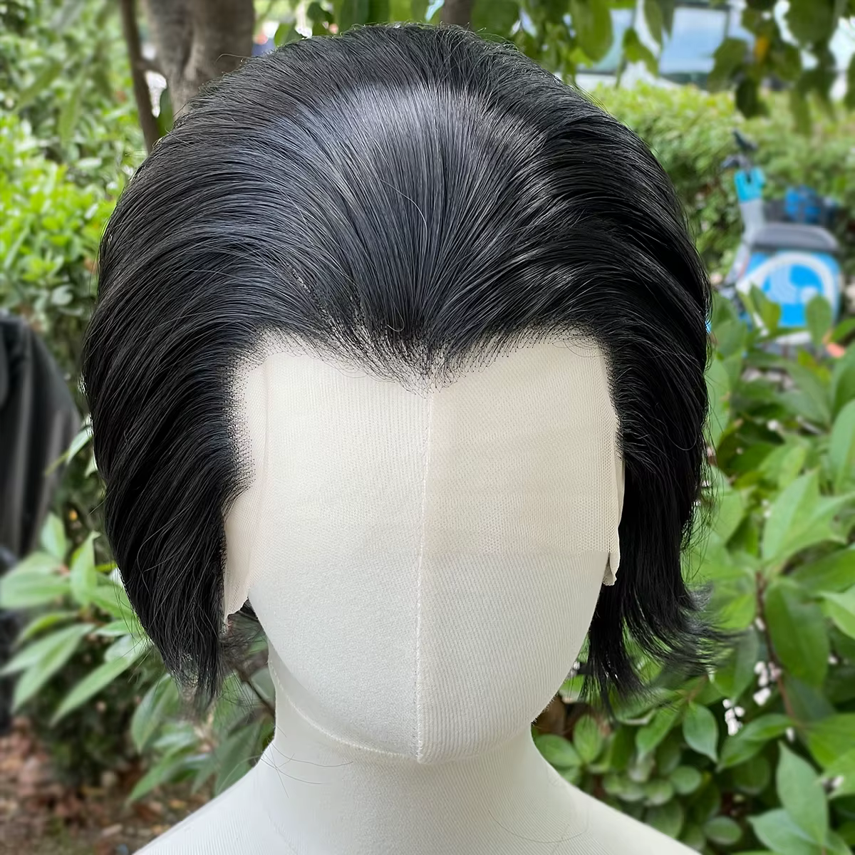 Perruque Lace Front Wig synthétique noire de jais de veuve pour hommes, perruque de Cosplay courte c