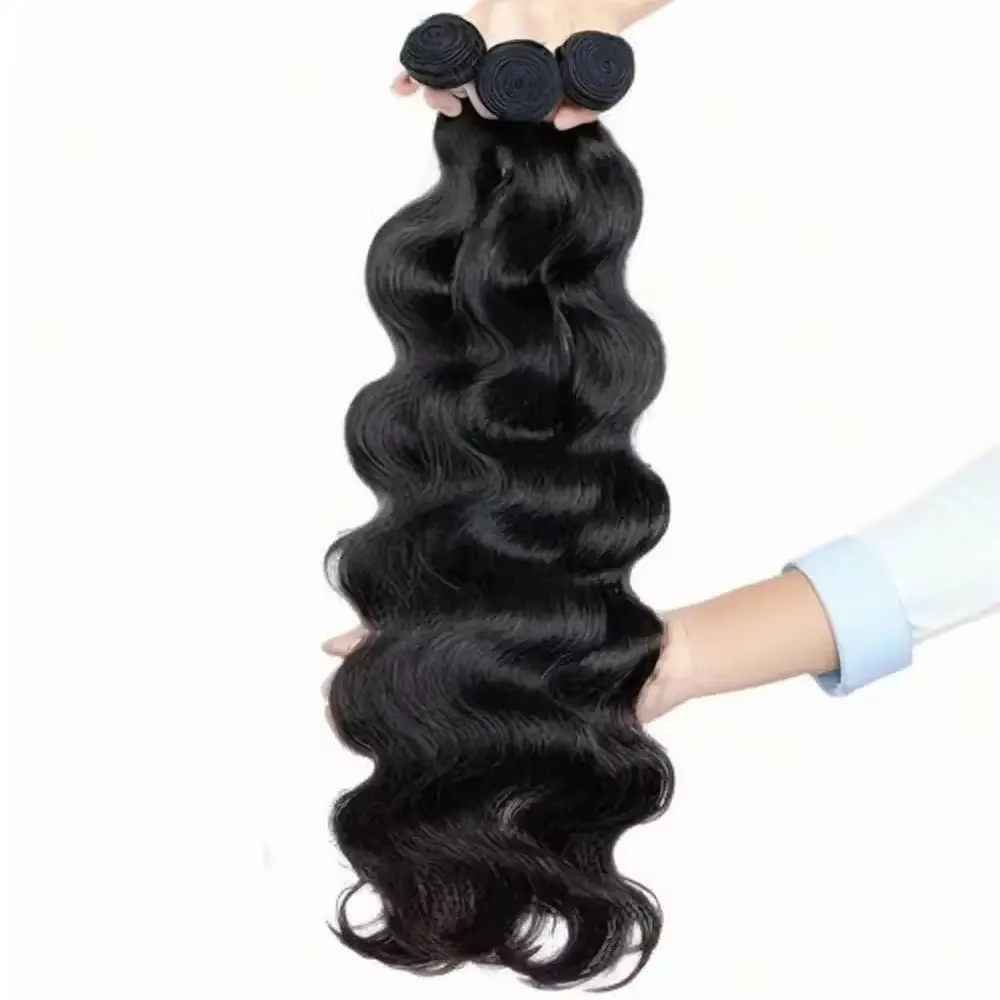 Extensions de cheveux humains Remy brésiliens, ondulés, couleur noir naturel, 1/3/4 pièces, 40 pouce