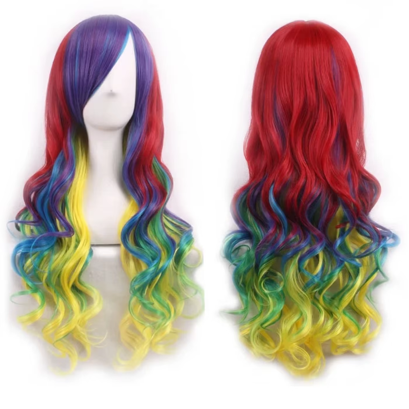 Soowee cheveux synthétiques Ombre arc-en-ciel Cosplay perruque avec frange rouge jaune violet vert b