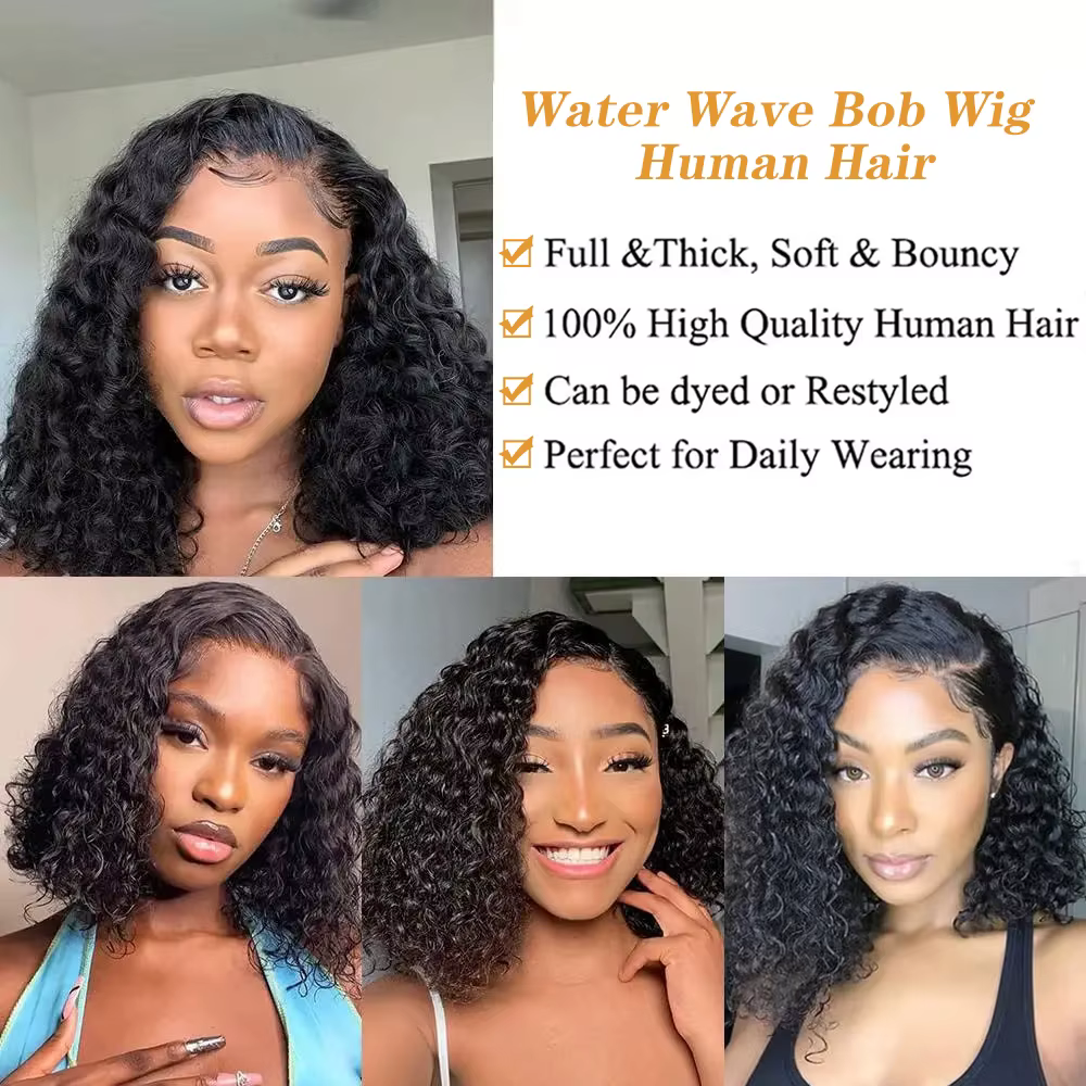 Perruque Bob Lace Front Wig Deep Wave Naturelle Bouclée, Cheveux Courts, 13x4 HD, 180% de Densité, p