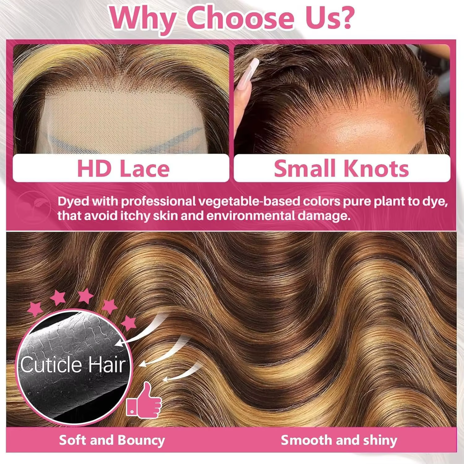 Perruque en cheveux humains blond miel avec mèches, ondulée, avec dentelle frontale, en promotion, s