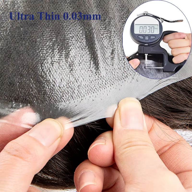 Permier mâle prothèse de cheveux Ultra-mince 0.03mm peau perruques pour hommes 6 "prothèse capillair