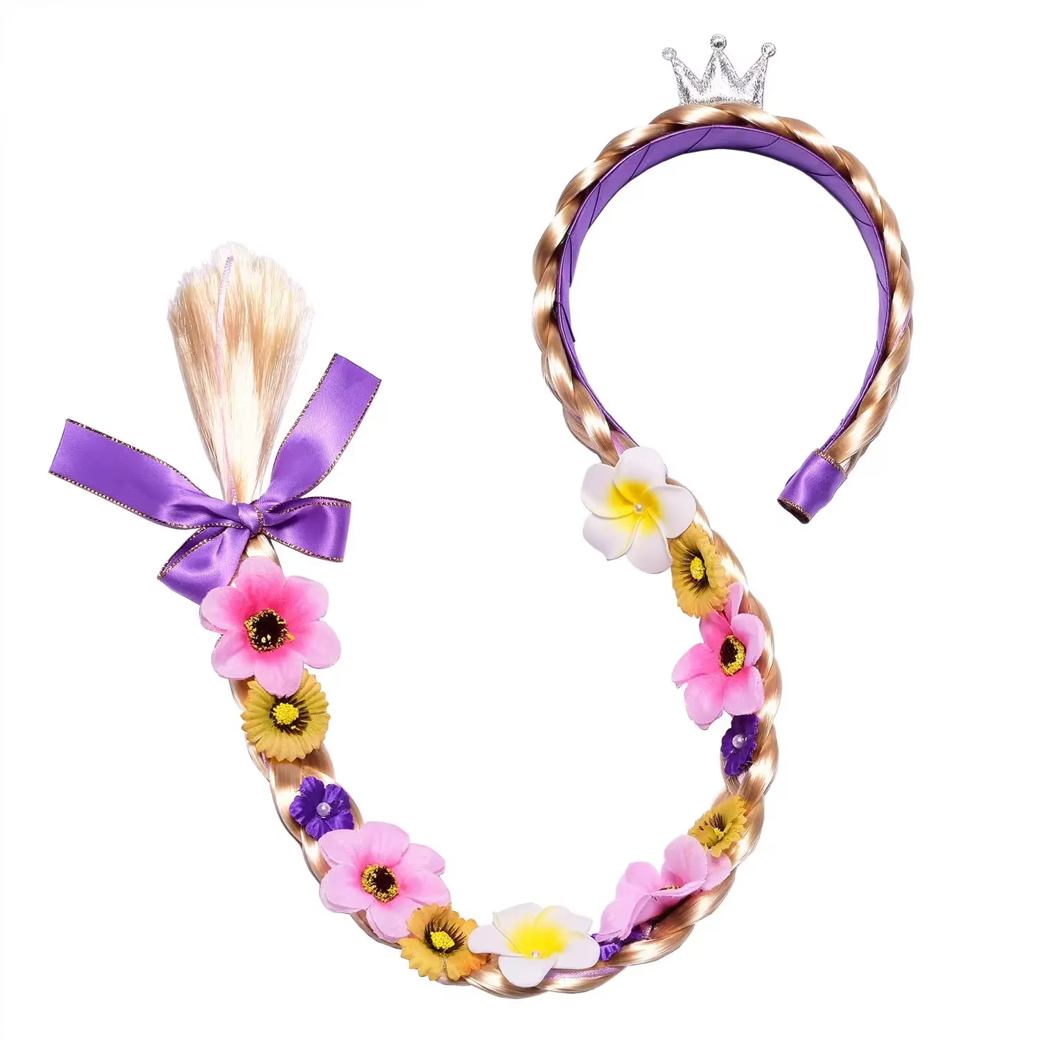 Perruque de princesse Raiponce, bandeaux pour cheveux longs, accessoires de costume avec diadème, gu