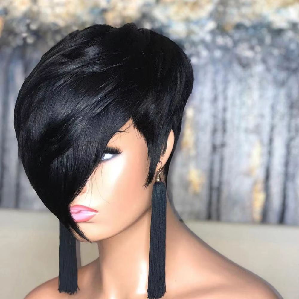 Perruque coupe lutin pour femmes noires - Perruque synthétique courte en couches avec couleur noire