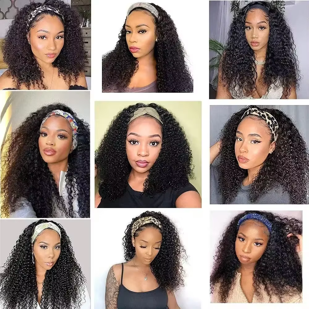 Perruques de cheveux humains naturels bandeau Afro crépus bouclés brésilien Remy perruques de cheveu