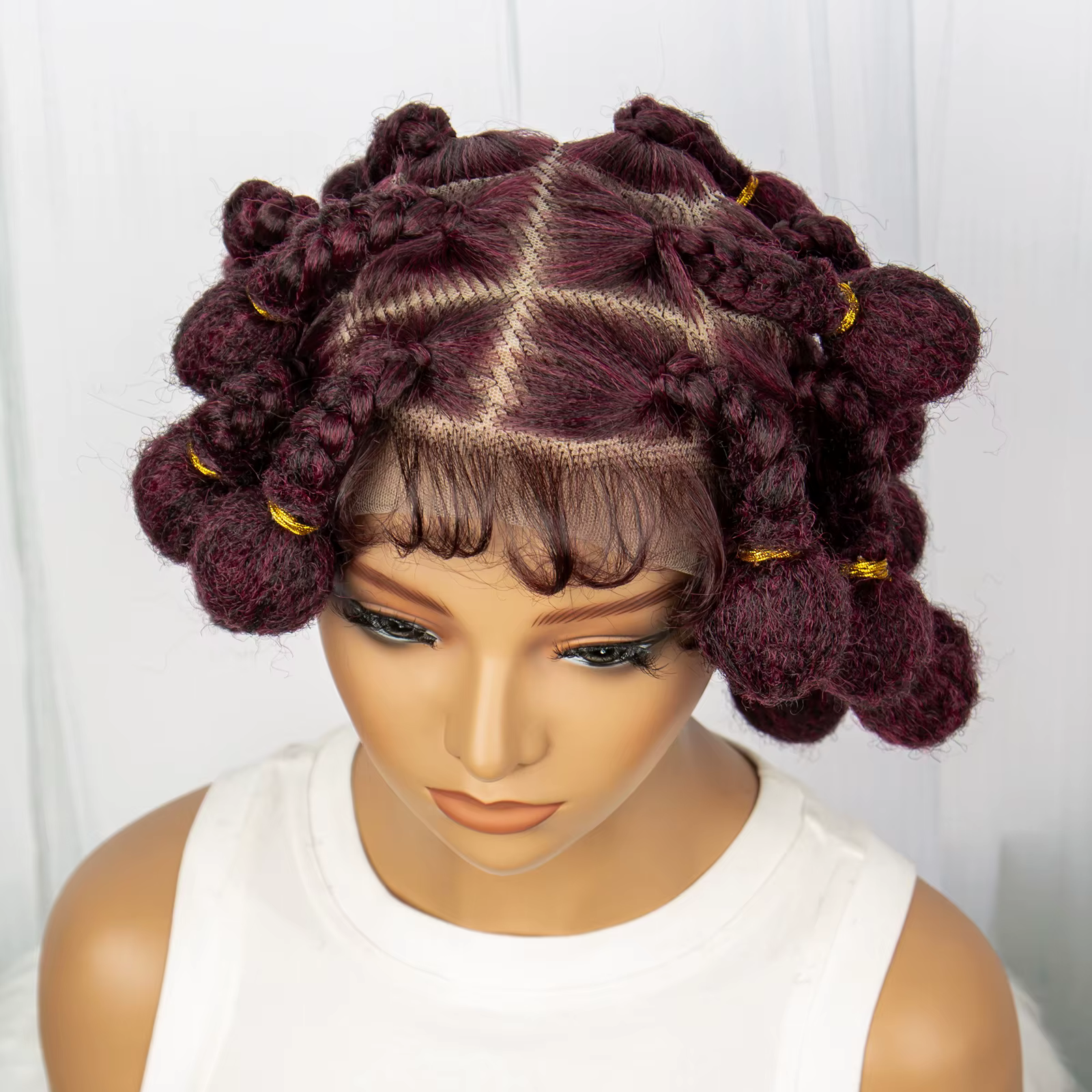 Perruque synthétique tressée bordeaux, 99J #, faite à la main, avec cheveux de bébé, pour femmes