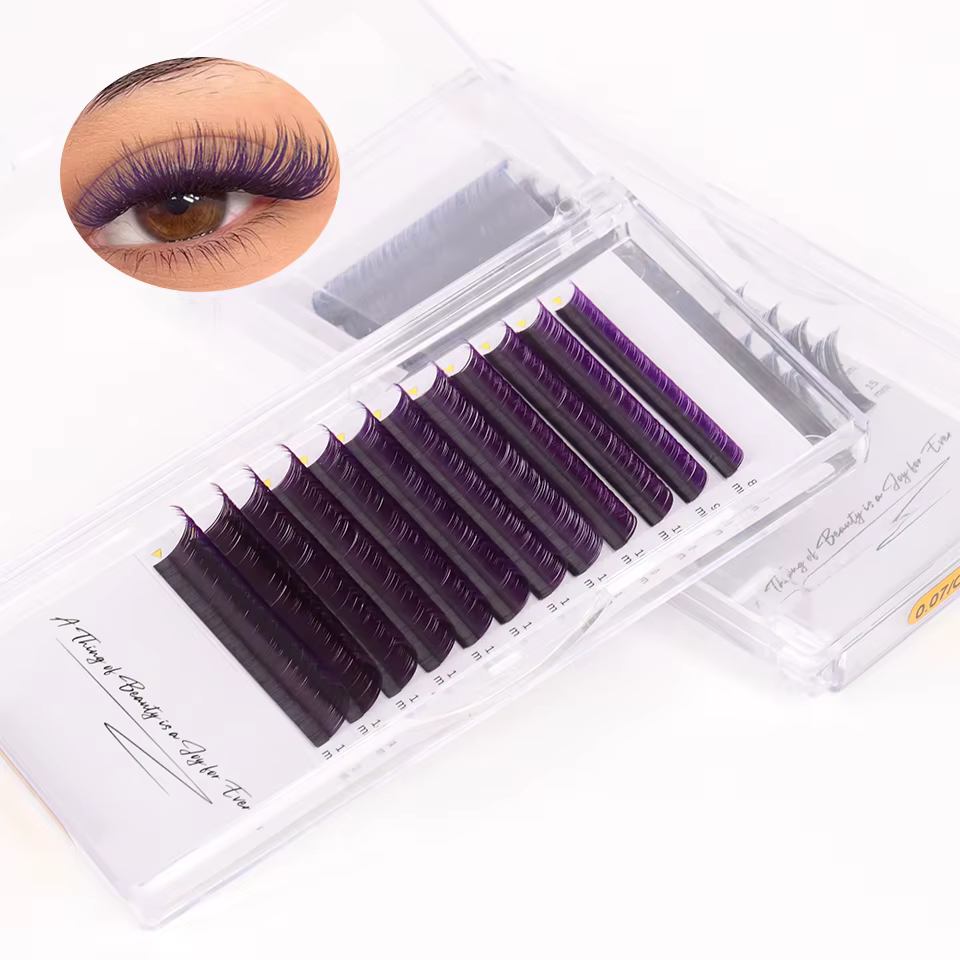 AGUUD-Extensions de cils individuels en vison, faux-cils de couleur dégradée noire, bleue ou violett