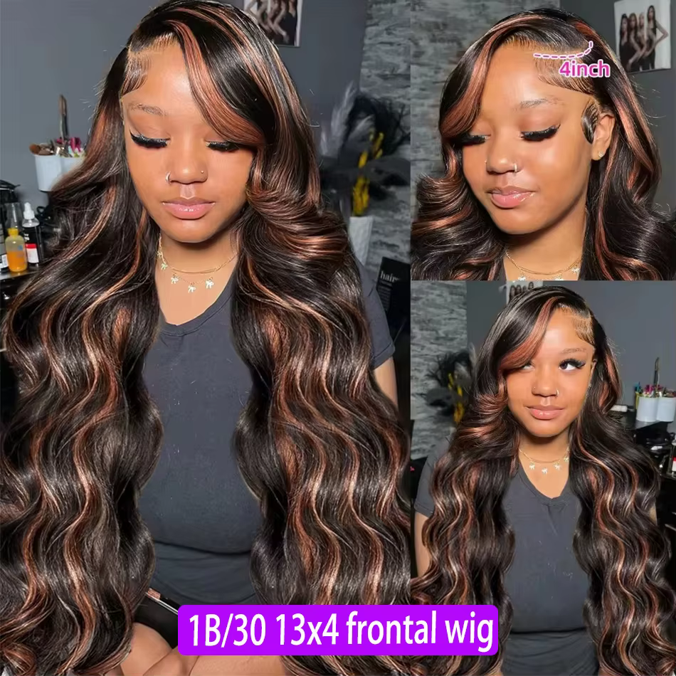 Perruques Lace Front HD 13x6 et 13x4 en cheveux humains, ondulées, avec mèches ombrées 1B/30 et P4/2