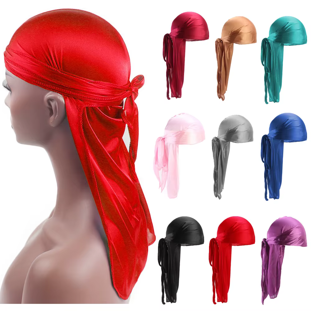 Turban en Satin à Longue Queue pour Homme et Femme, Unisexe, Bandeau de Sauna Hip Hop, Motard, 7,5