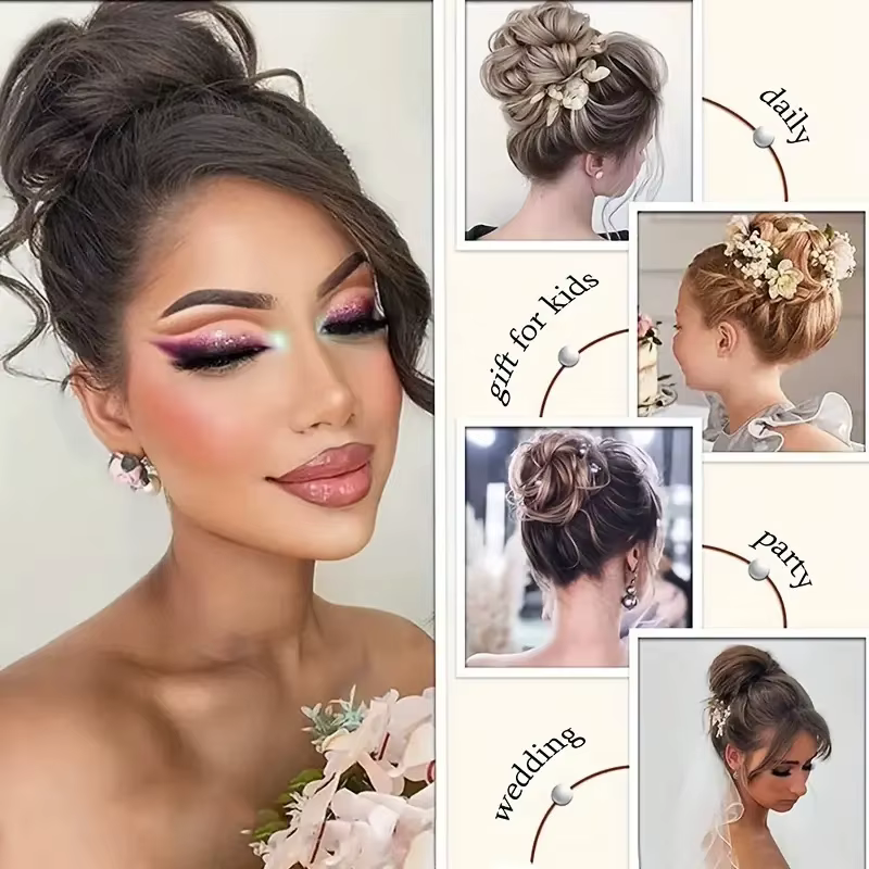 Chignon synthétique en désordre pour femmes, Extension capillaire courte, bouclée, ondulée, noire, B
