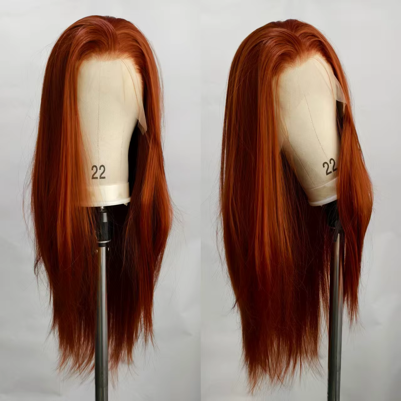 Perruque Lace Front Auburn Marron Rouge Cuivré Synthétique Pré-Pluckée Prête à Porter Sans Colle pou