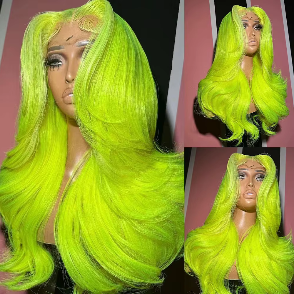 WIF – perruque synthétique ondulée naturelle, couleur vert néon jaune, perruque de Cosplay longue et