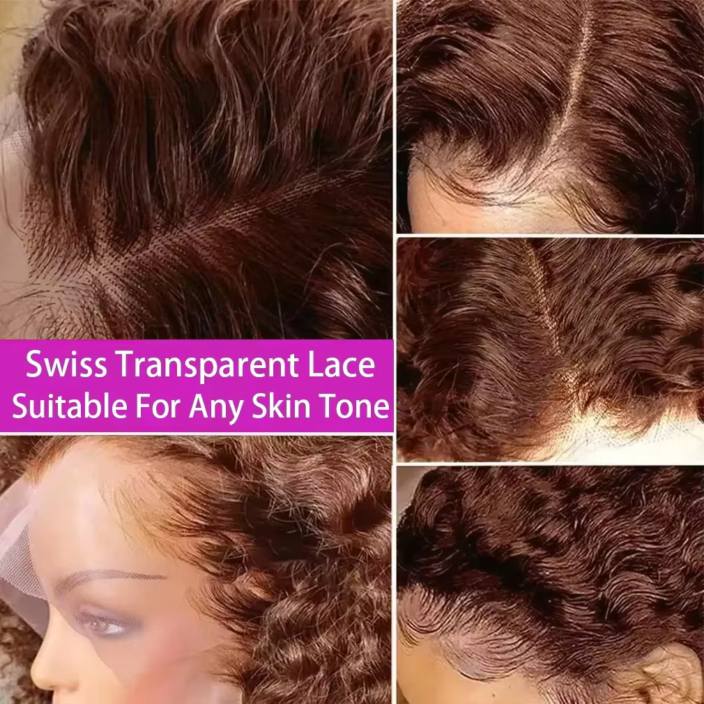# 4 brun foncé vague profonde bouclés court Bob perruque de cheveux cheveux brésiliens chocolat brun