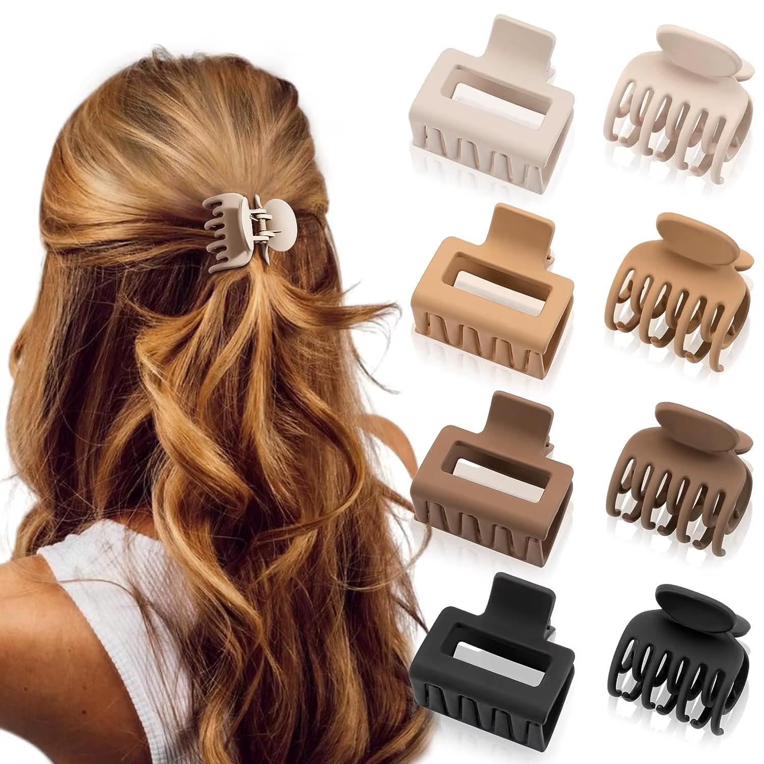 8 pièces pinces à cheveux edium pour femmes mat 2 "rectangle et 1.6" dents à Double rangée petites p