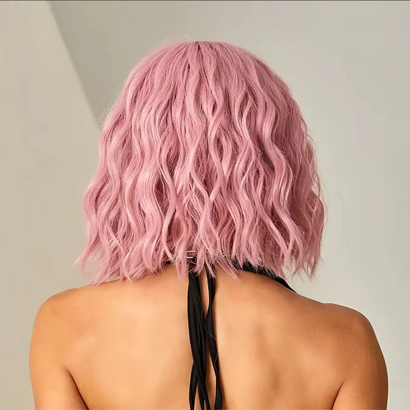 HAIRJOY cheveux synthétiques femmes rose BOB perruques courte bouclée résistant à la chaleur perruqu