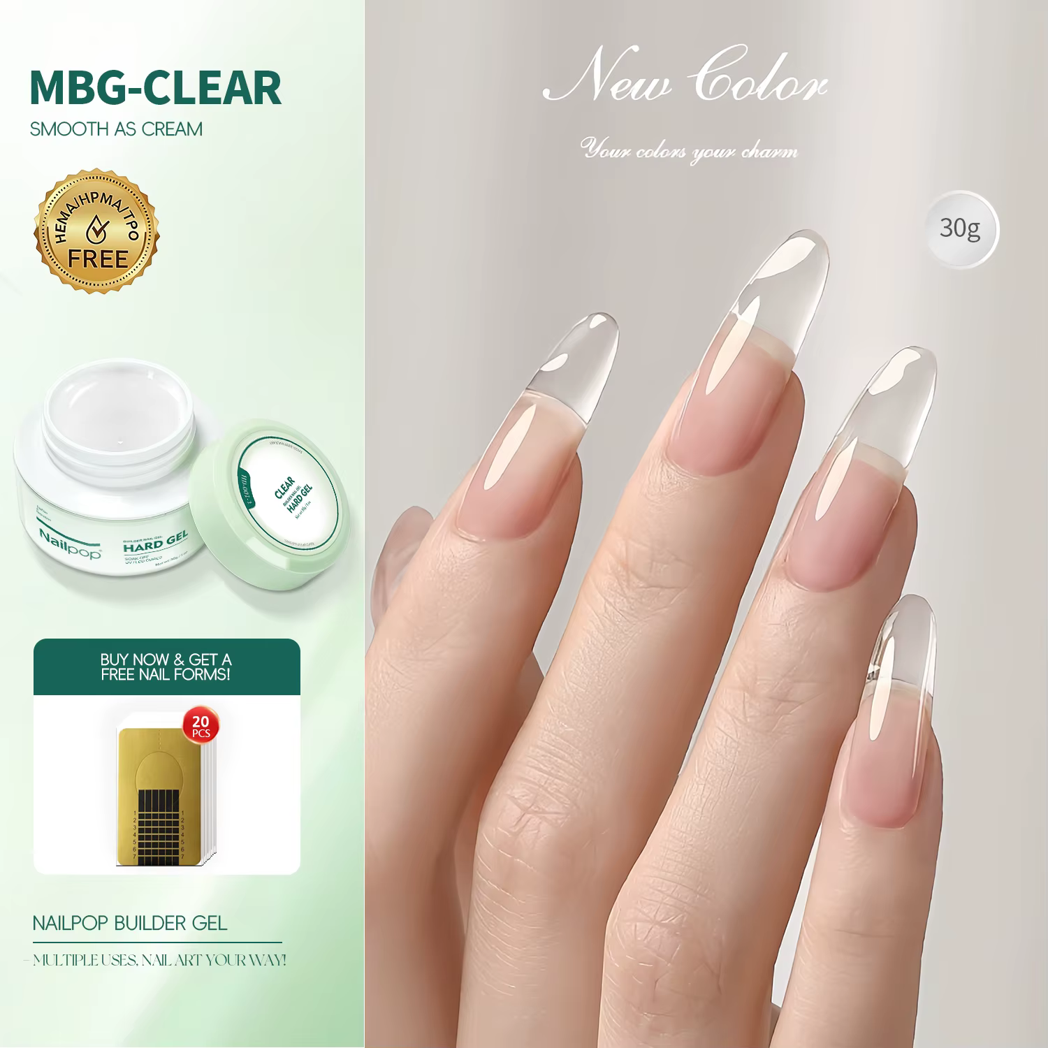 Nailpop 30/100g Gel dur laiteux lisse UV Gel pour ongles pour Extension rapide longue durée tremper 