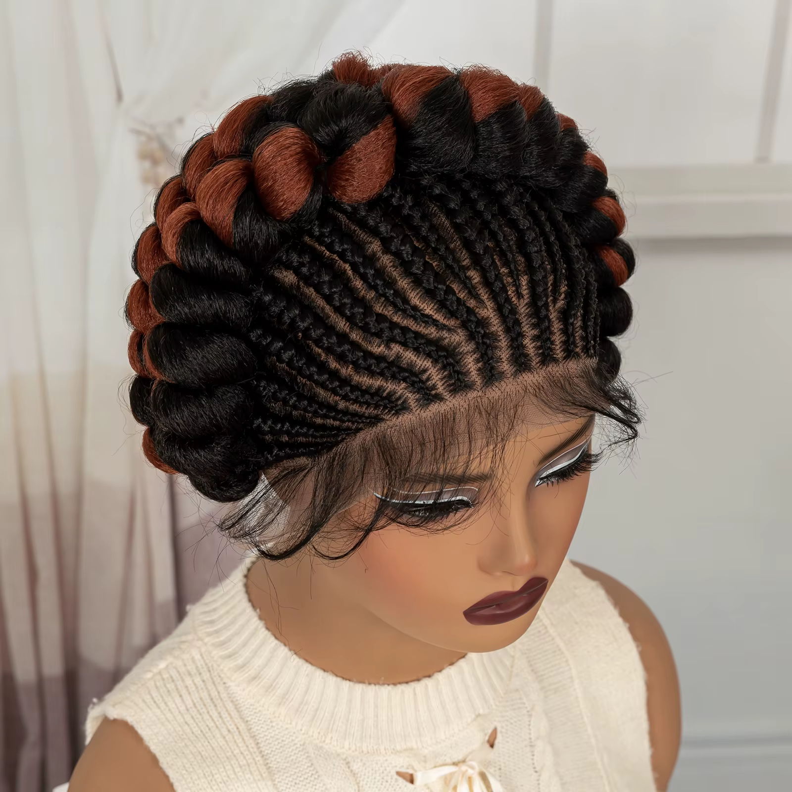 Cornrow tressé perruques synthétiques pleine dentelle colorée Bantu tressé perruques naturel sans no