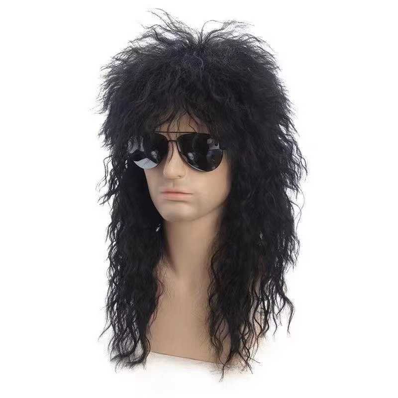 Perruque mulet pour hommes perruque de cheveux longs bouclés perruque de baiser 80s perruques synthé