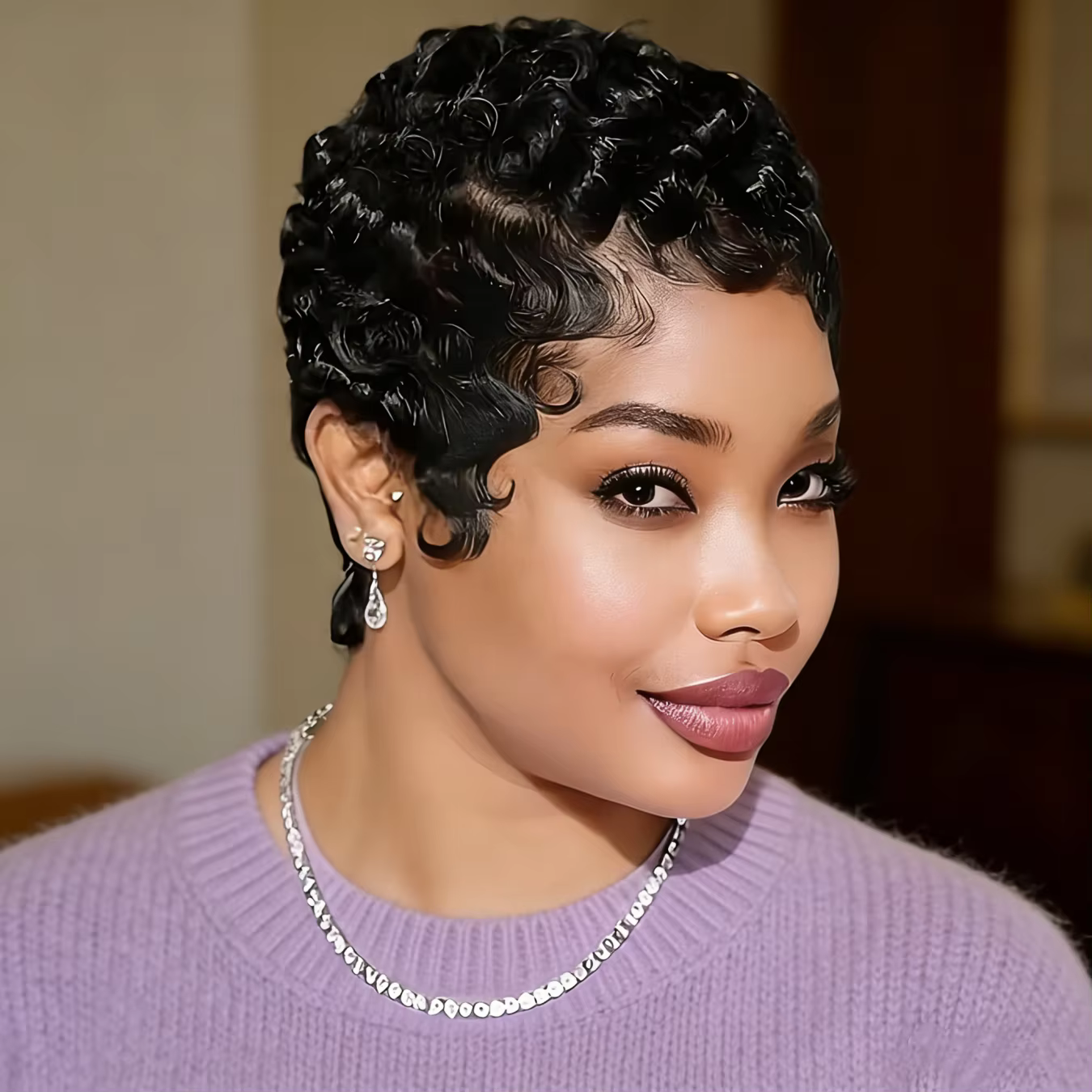 Perruque courte coupe pixie avec raie latérale en cheveux humains, perruques courtes dégradées avec