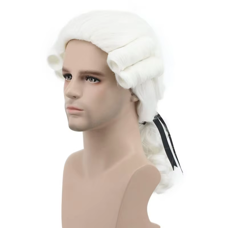 Perruque baroque de juge d'avocat pour hommes, perruques bouclées de Cosplay, perruque longue histor