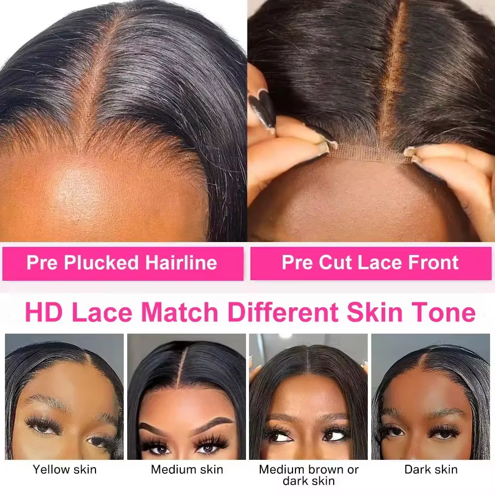 Perruque courte brésilienne 13x4 HD en cheveux humains lisses avec dentelle frontale pour femmes, de