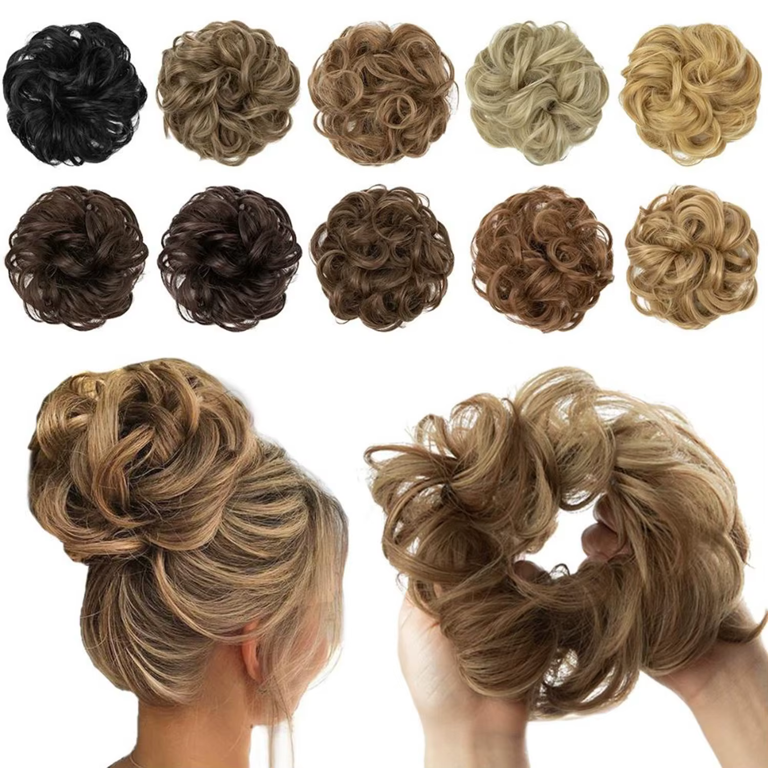 Allaosify Chignon synthétique femme naturel bouclé désordre Chignon postiches Extensions de cheveux 