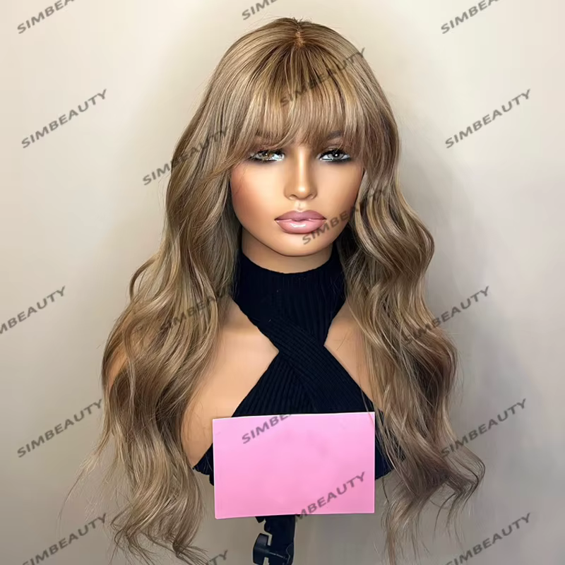 Perruque Lace Front Wig naturelle indienne Remy, cheveux lisses et longs, blond ombré, sans colle, a