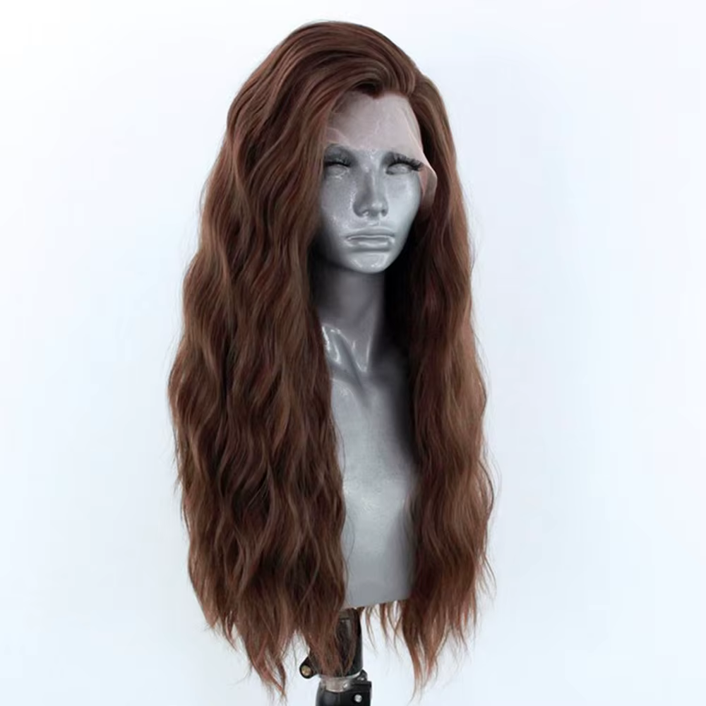 AIMEYA perruque Lace Front Wig synthétique longue ondulée perruque de cheveux bruns synthétiques per