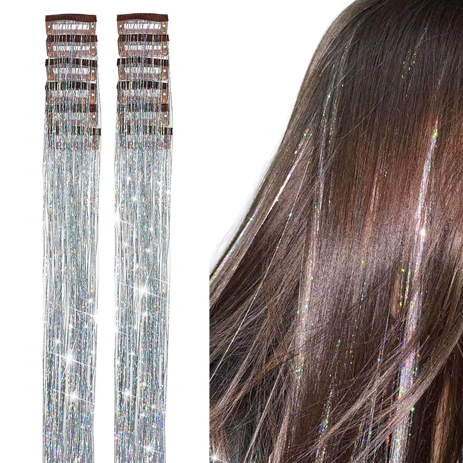 6 pièces pince à cheveux en 23.6 pouces paillettes synthétique pince à cheveux en cheveux Kit de gui