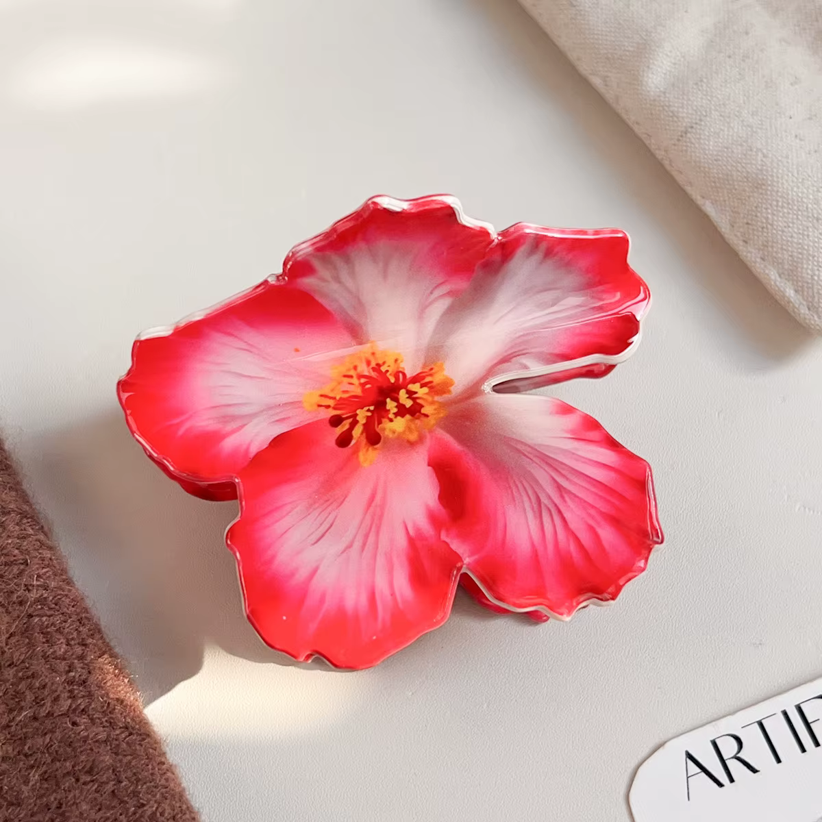 Pince à cheveux fleur d'hibiscus pour femme, accessoire de coiffure dégradé bleu et blanc pour vacan