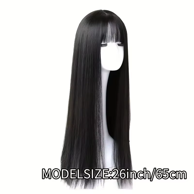 Perruque synthétique noire longue et lisse pour fête d'Halloween, perruque de cosplay pour usage quo
