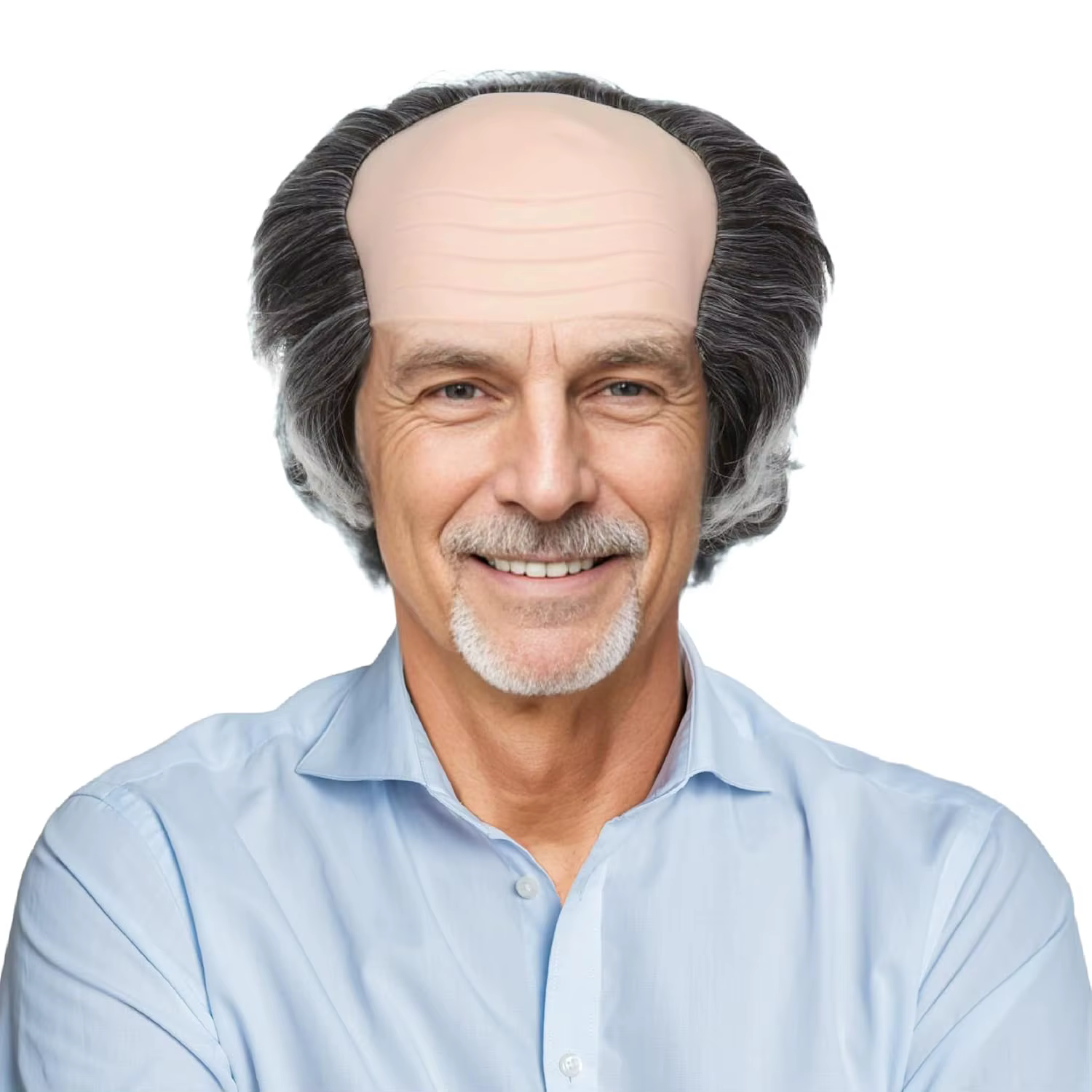 Perruque de vieil homme, casquette chauve blanche avec cheveux sur les côtés, perruque de chauve pou