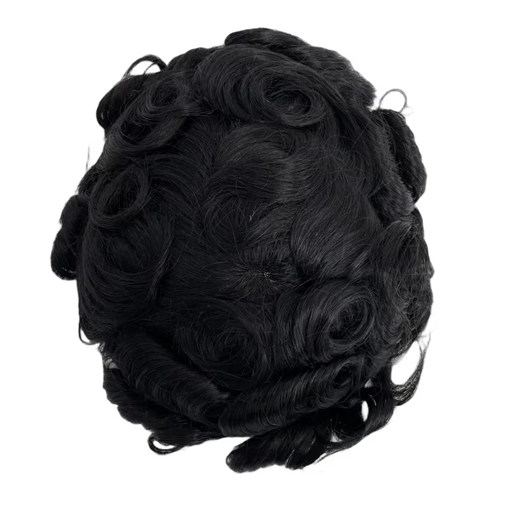 Toupet Bouclé Ondulé pour Homme, Perruques de Cheveux Humains, Remplace les Unités de Prothèse, Patc
