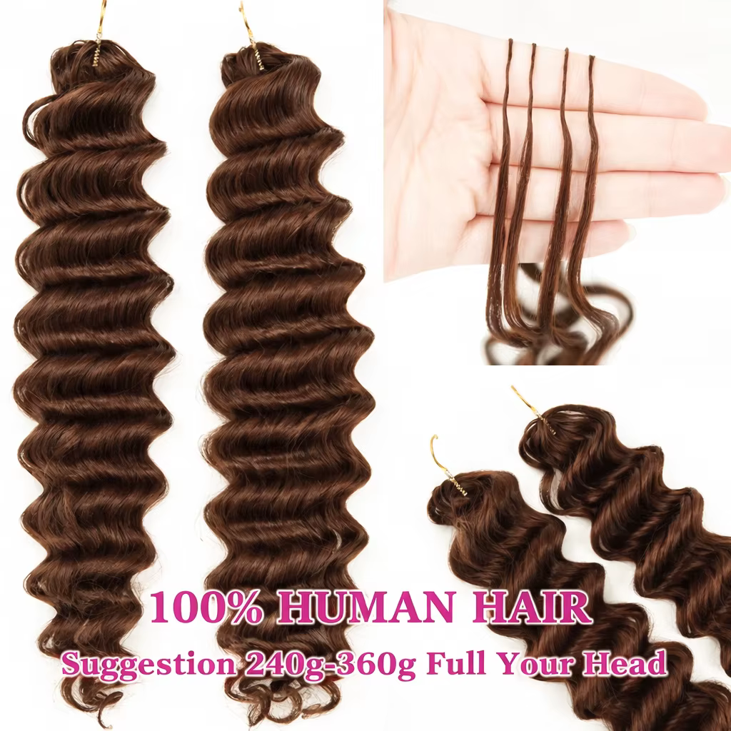 Extensions de cheveux au Crochet brun vague profonde vague d'eau plume Crochet cheveux humains coule
