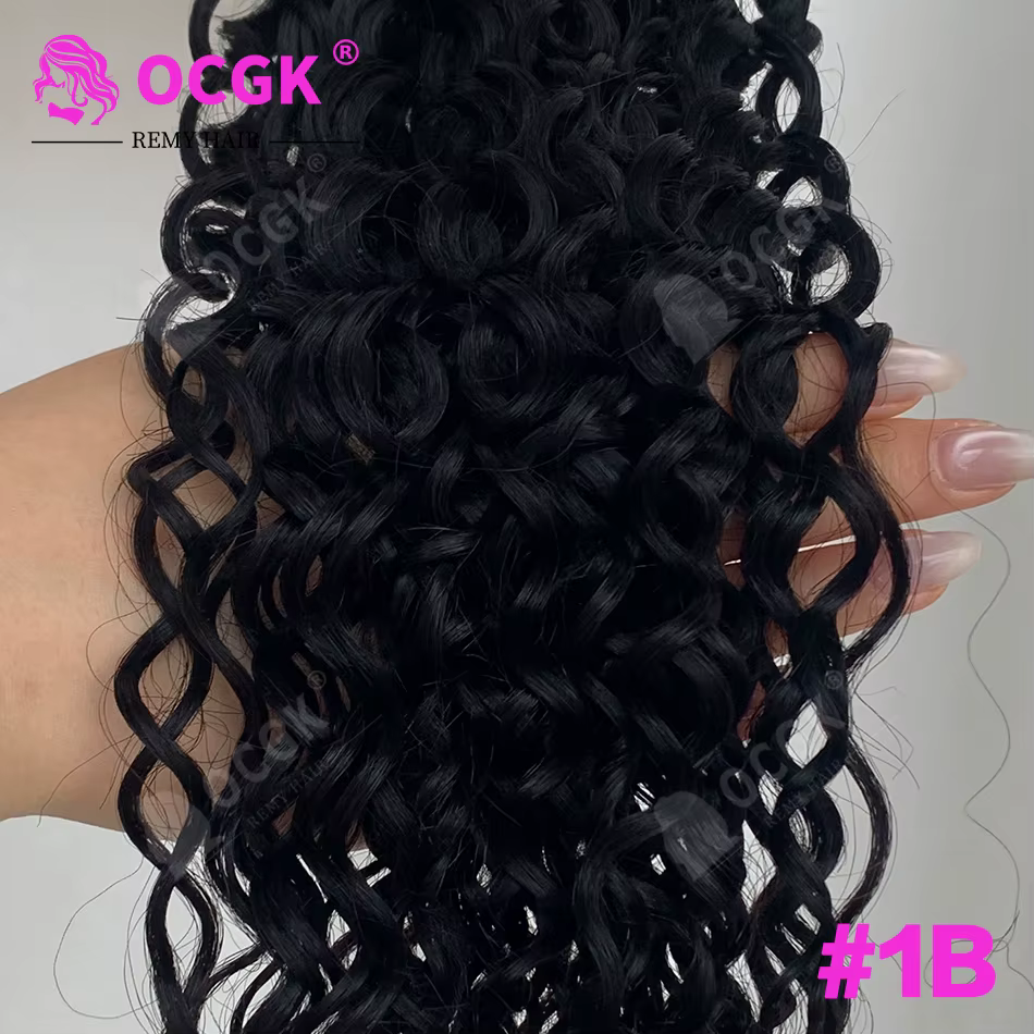 Extensions de cheveux naturels ondulés (Water Wave) en trame, couleur 1B Noir Naturel Remy, 12-26 po